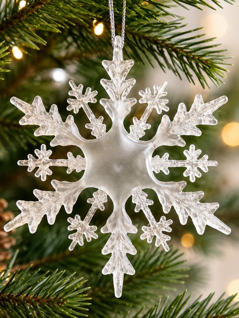 Vintage Frosted Acrylic Snowflake Ornament Winter Wonderland Christmas Tree Deco